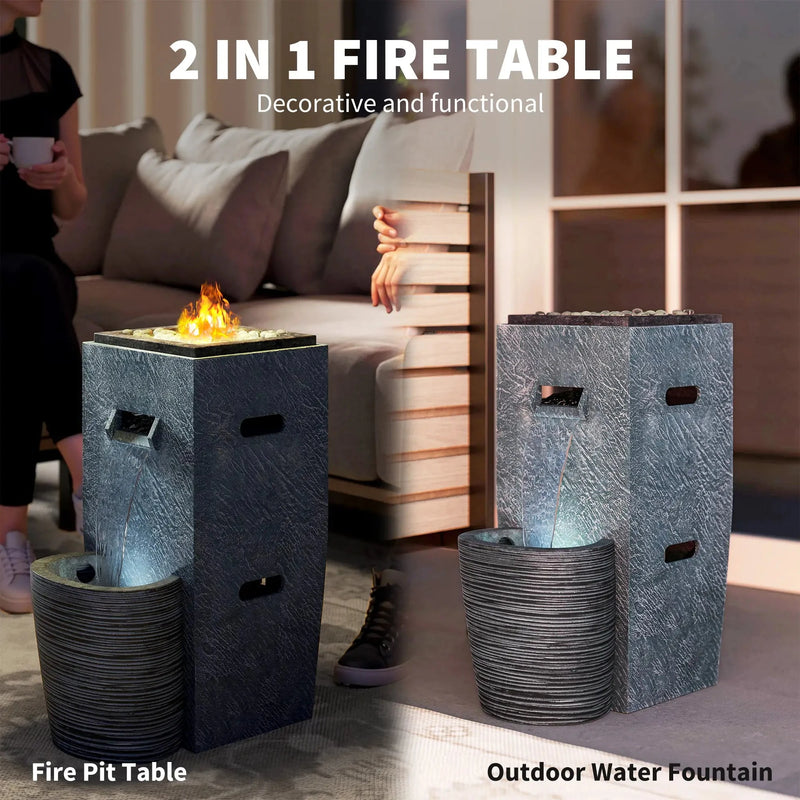 Pending - Aosom Outsunny Propane Fire Pit Table with Fountain in 15 in 000 Btu Outdoor Gas Fire Table with Led Light Adjustable Water Flow in Fire Fountain Water Feature with Decorative Glass Rocks in Grey