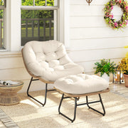 Pending - Aosom Outsunny Rattan Chair W/ Stool, Cushion and Adjustable Foot Pads in Natural Colour