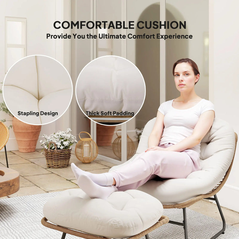 Pending - Aosom Outsunny Rattan Chair W/ Stool, Cushion and Adjustable Foot Pads in Natural Colour