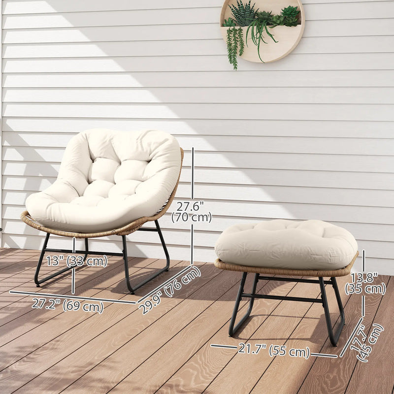 Pending - Aosom Outsunny Rattan Chair W/ Stool, Cushion and Adjustable Foot Pads in Natural Colour