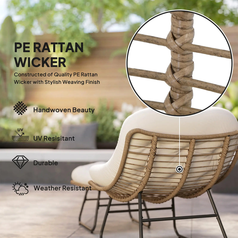 Pending - Aosom Outsunny Rattan Chair W/ Stool, Cushion and Adjustable Foot Pads in Natural Colour