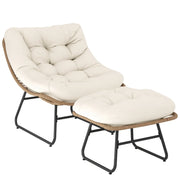 Pending - Aosom Outsunny Rattan Chair W/ Stool, Cushion and Adjustable Foot Pads in Natural Colour