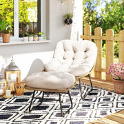 Pending - Aosom Outsunny Rattan Chair W/ Stool, Cushion and Adjustable Foot Pads in Natural Colour