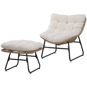 Pending - Aosom Outsunny Rattan Chair W/ Stool, Cushion and Adjustable Foot Pads in Natural Colour