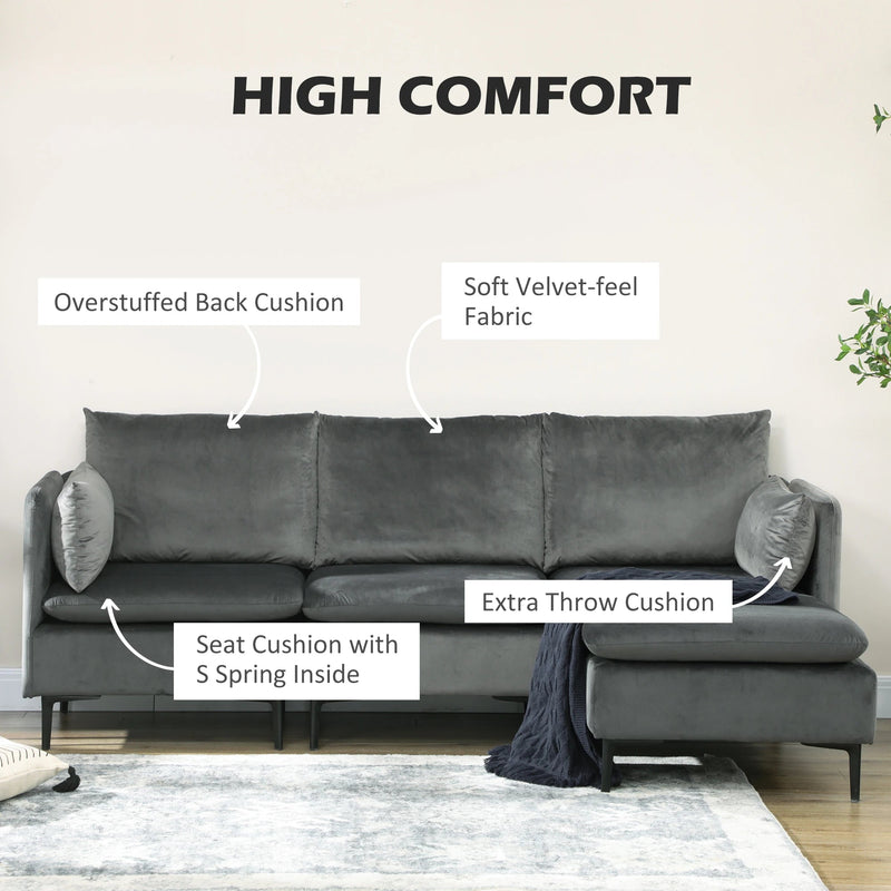 Pending - Aosom Sectional Sofa Homcom Convertible Sectional Sofa Couch in Modern L-Shaped Couch in 3 Seater Sofa with Reversible Ottoman For Living Room in Apartment in Small Space in Grey