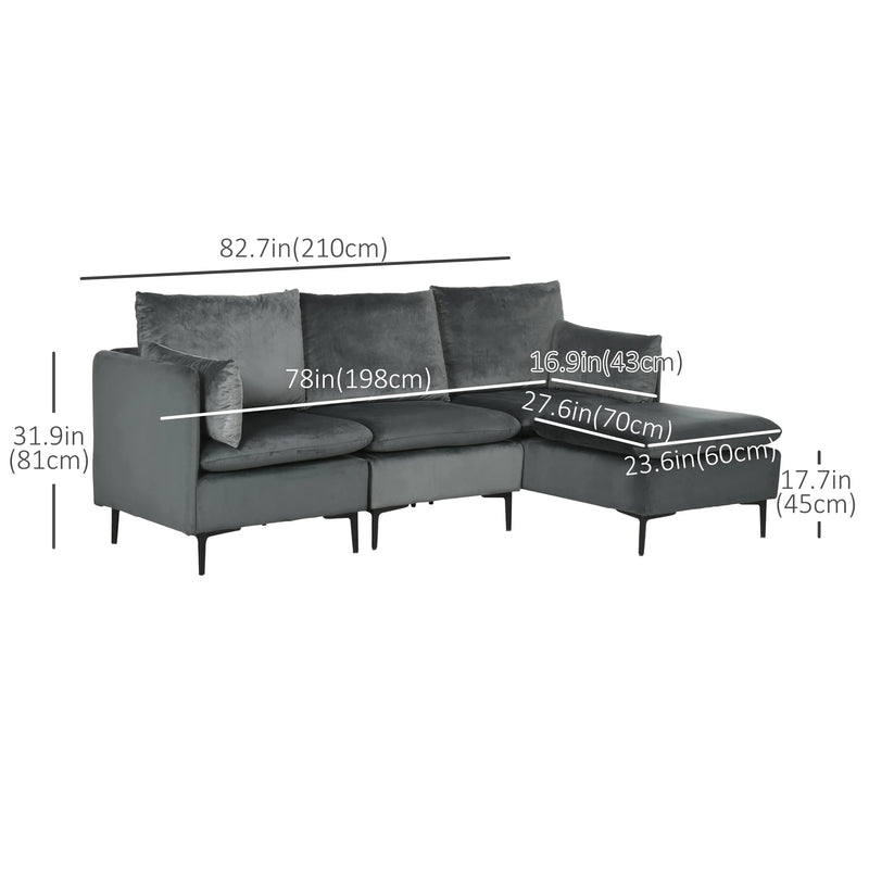 Pending - Aosom Sectional Sofa Homcom Convertible Sectional Sofa Couch in Modern L-Shaped Couch in 3 Seater Sofa with Reversible Ottoman For Living Room in Apartment in Small Space in Grey