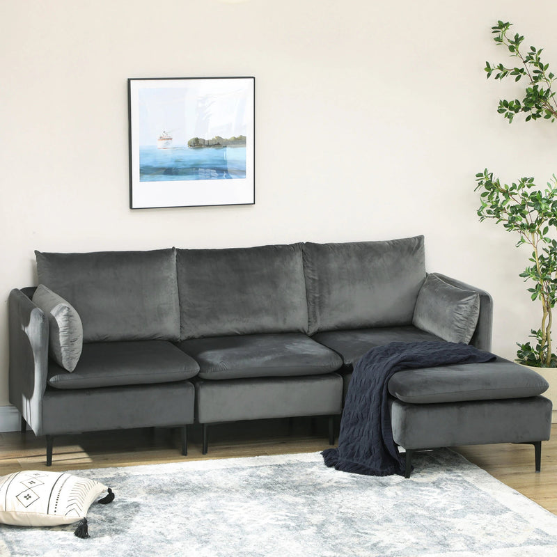 Pending - Aosom Sectional Sofa Homcom Convertible Sectional Sofa Couch in Modern L-Shaped Couch in 3 Seater Sofa with Reversible Ottoman For Living Room in Apartment in Small Space in Grey