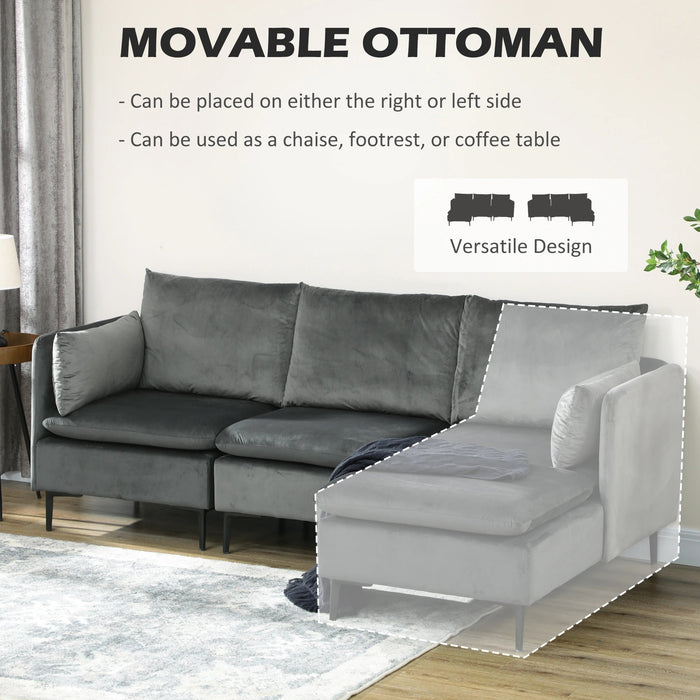 Pending - Aosom Sectional Sofa Homcom Convertible Sectional Sofa Couch in Modern L-Shaped Couch in 3 Seater Sofa with Reversible Ottoman For Living Room in Apartment in Small Space in Grey