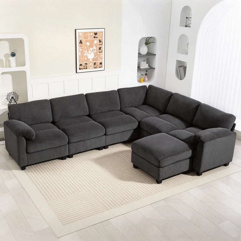 Pending - Aosom Sectional Sofa HOMCOM Modular Corduroy Sectional Sofa in Charcoal Grey