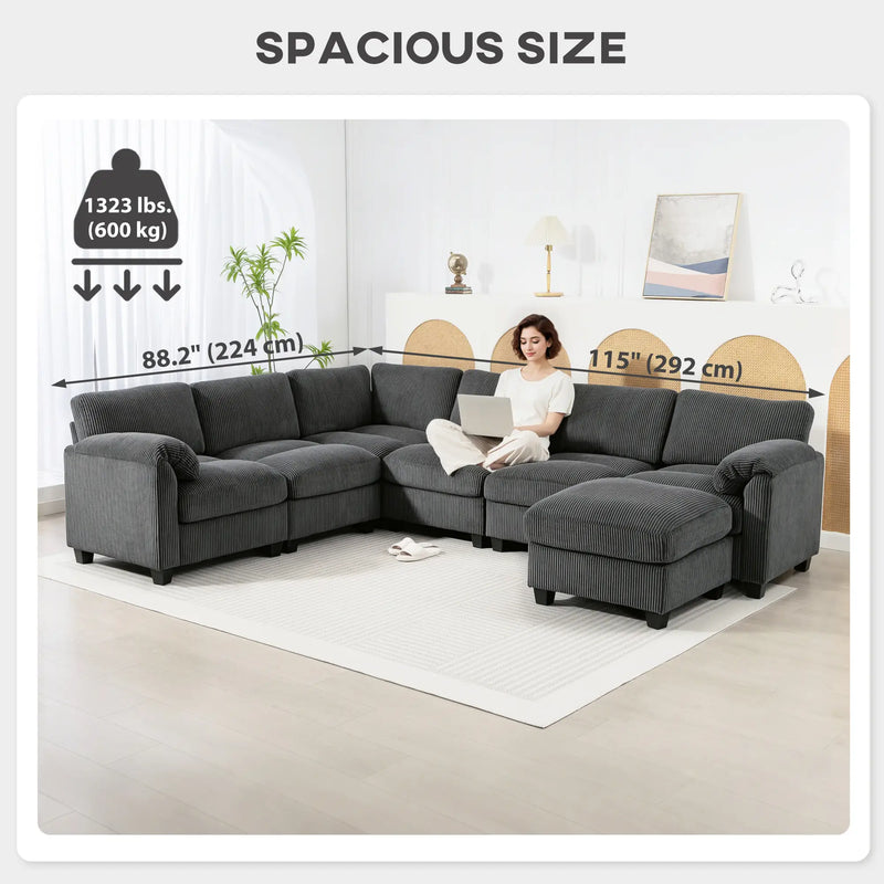 Pending - Aosom Sectional Sofa HOMCOM Modular Corduroy Sectional Sofa in Charcoal Grey