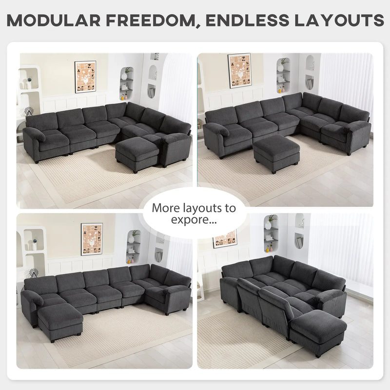 Pending - Aosom Sectional Sofa HOMCOM Modular Corduroy Sectional Sofa in Charcoal Grey