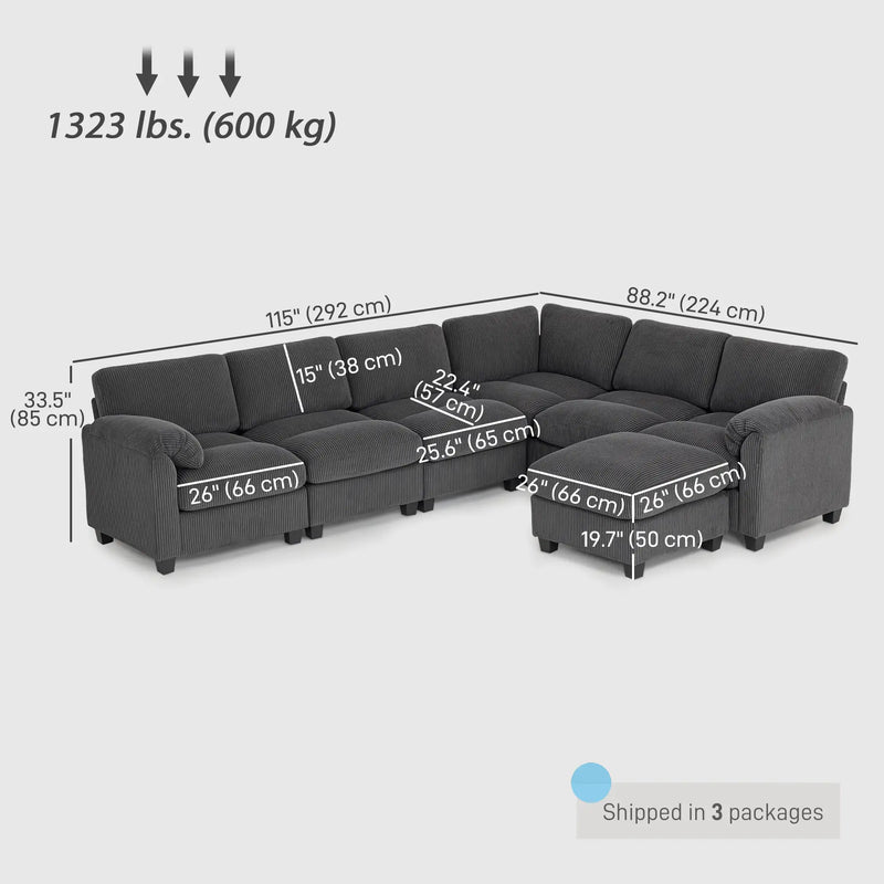Pending - Aosom Sectional Sofa HOMCOM Modular Corduroy Sectional Sofa in Charcoal Grey