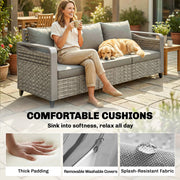 Pending - Aosom Sofa Rattan Wicker 3-Seater Sofa with Cushions in Grey