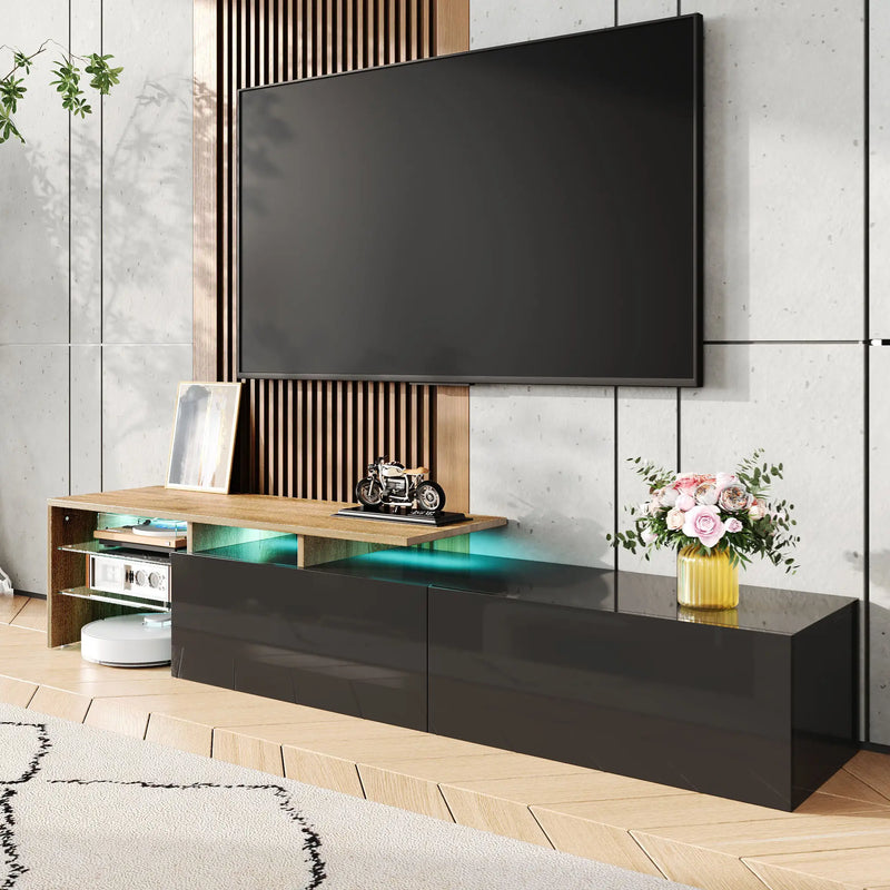 Pending - Aosom TV Stand Modern TV Stand with Glass Shelves and LED Lighting - Available in 3 Colours