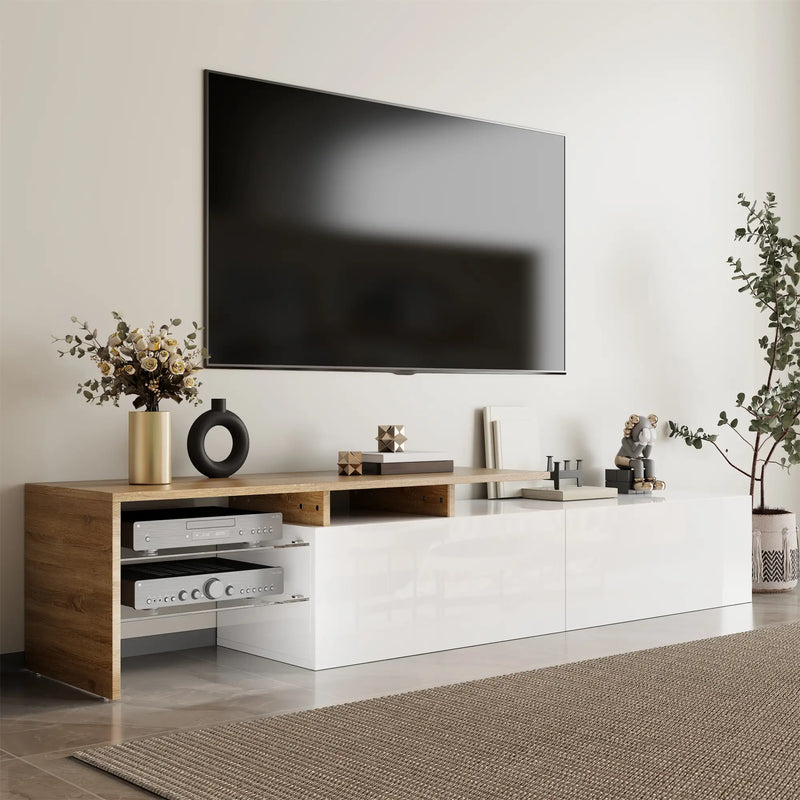 Pending - Aosom TV Stand Modern TV Stand with Glass Shelves and LED Lighting - Available in 3 Colours