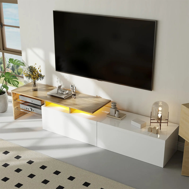 Pending - Aosom TV Stand Modern TV Stand with Glass Shelves and LED Lighting - Available in 3 Colours