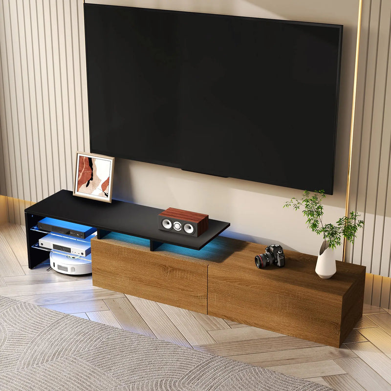 Pending - Aosom TV Stand Modern TV Stand with Glass Shelves and LED Lighting - Available in 3 Colours