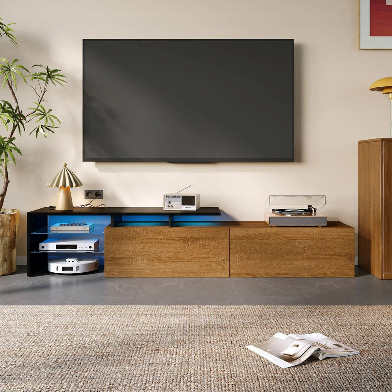 Pending - Aosom TV Stand Modern TV Stand with Glass Shelves and LED Lighting - Available in 3 Colours