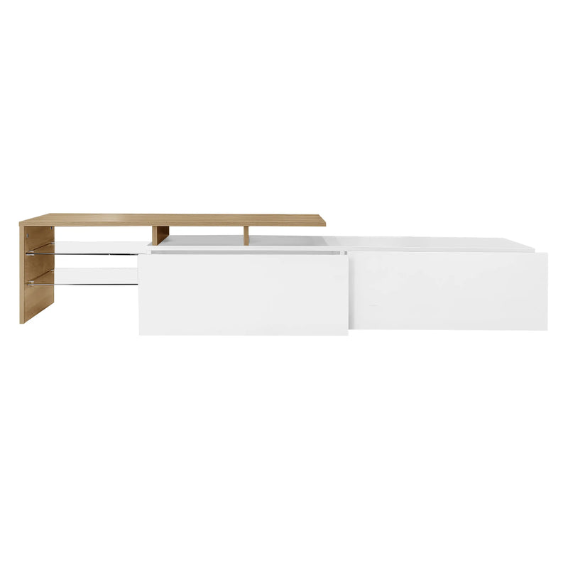 Pending - Aosom TV Stand White & Natural Modern TV Stand with Glass Shelves and LED Lighting - Available in 3 Colours