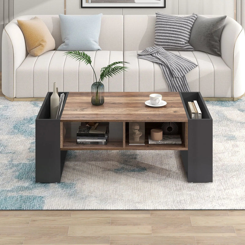Pending - Aosom Wood Grain Coffee Table with Handleless Drawer in Grey