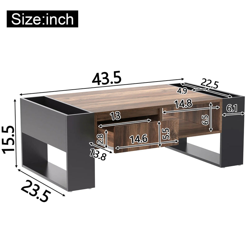 Pending - Aosom Wood Grain Coffee Table with Handleless Drawer in Grey