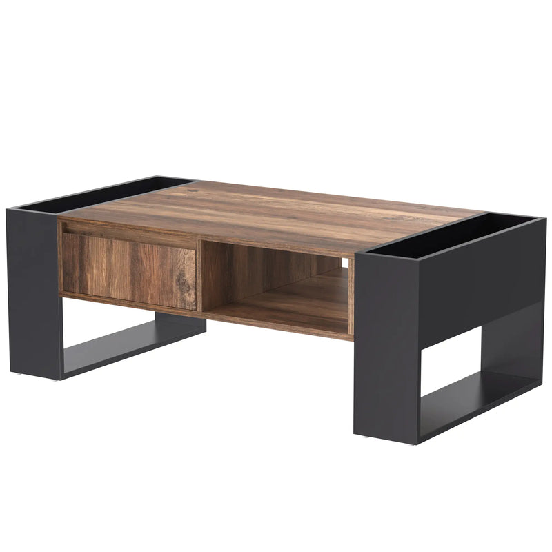 Pending - Aosom Wood Grain Coffee Table with Handleless Drawer in Grey