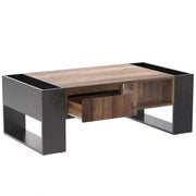 Pending - Aosom Wood Grain Coffee Table with Handleless Drawer in Grey