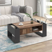 Pending - Aosom Wood Grain Coffee Table with Handleless Drawer in Grey