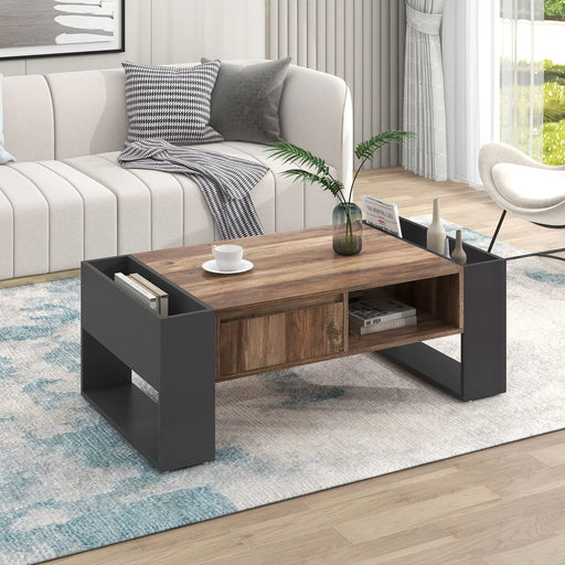 Pending - Aosom Wood Grain Coffee Table with Handleless Drawer in Grey