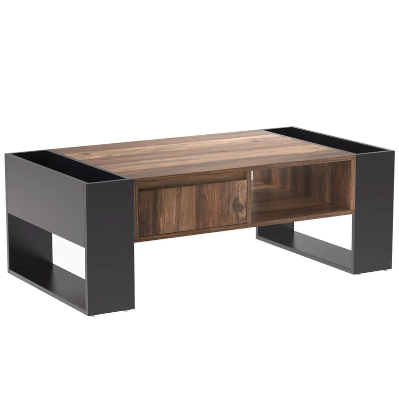 Pending - Aosom Wood Grain Coffee Table with Handleless Drawer in Grey