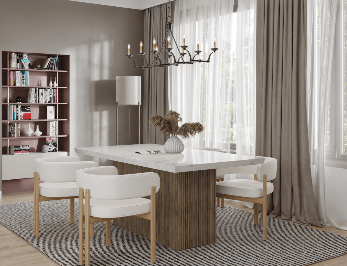 Brassex Inc. Messa Rectangular Marble Top and Solid Wood Base Dining Table in Grey Wash, image 1