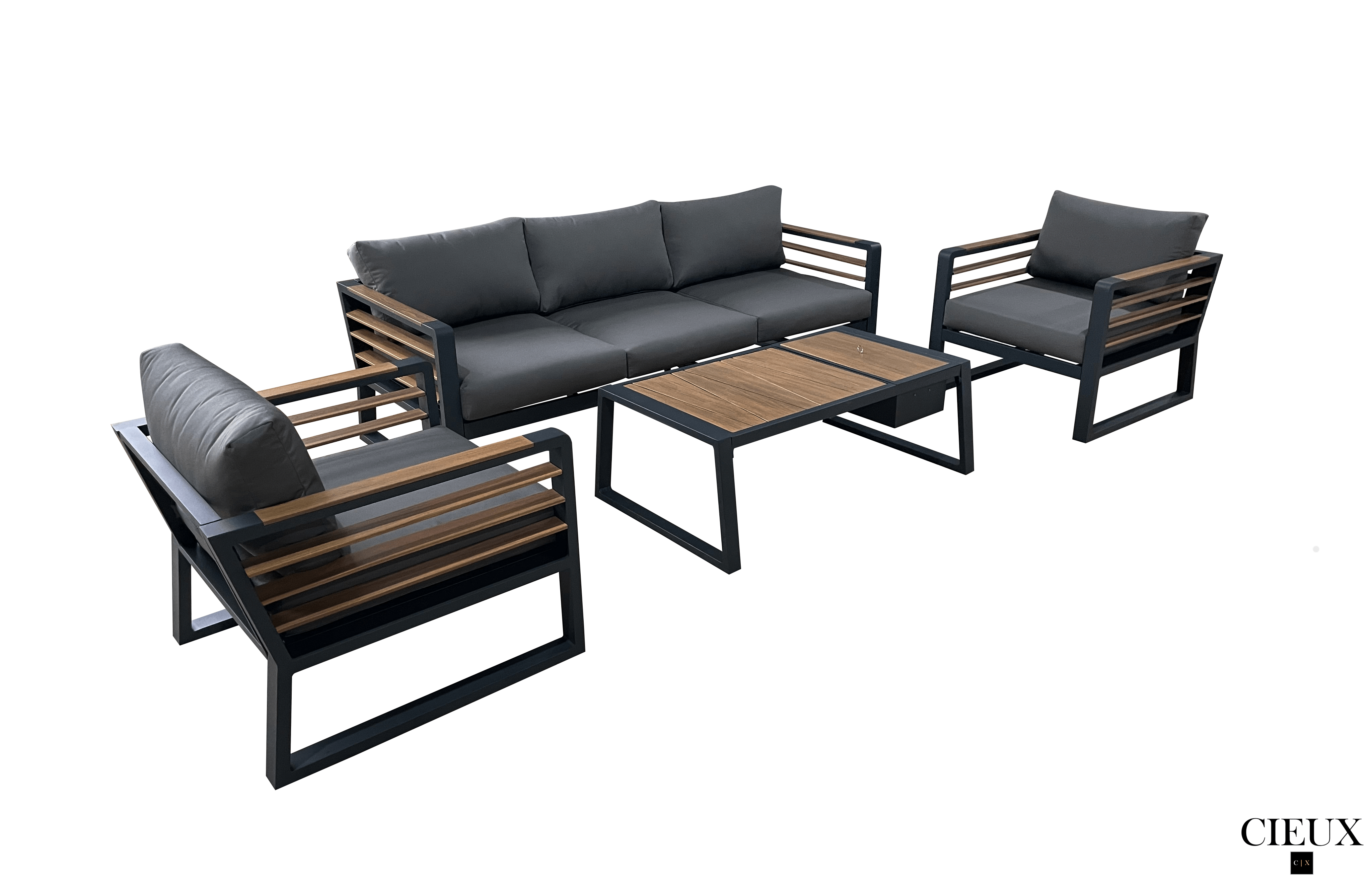 Pending - Cieux Avignon Outdoor Patio Aluminum Metal Sofa Conversation Set in Black with Sunbrella Cushions - Available in 2 Colours