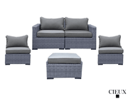 Pending - Cieux Cannes 4 Piece Outdoor Patio Wicker Loveseat, 2 Armless Chairs and Ottoman Set in Grey Wicker with Sunbrella Cushions in Canvas Charcoal