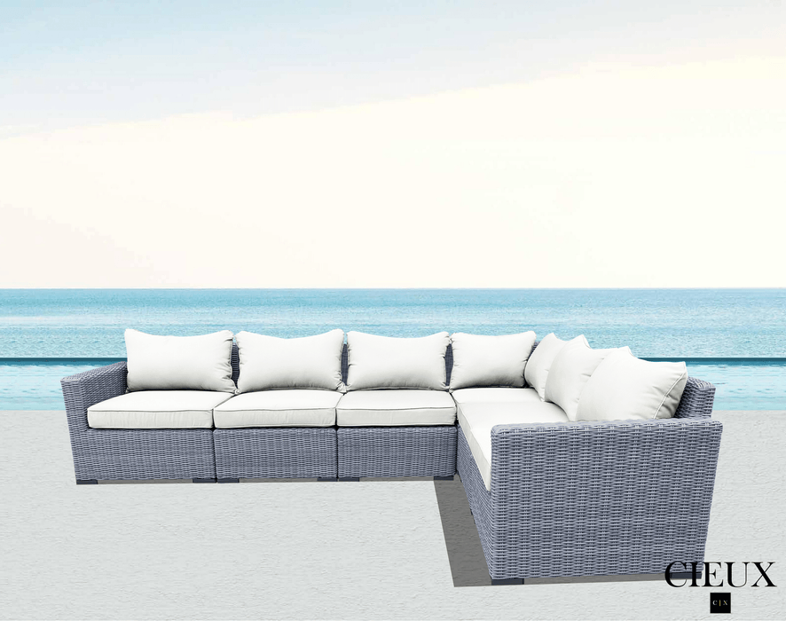 Pending - Cieux Cannes Outdoor Patio Wicker Modular L-Shaped Sectional Sofa in Grey with Sunbrella Cushions - Available in 2 Colours
