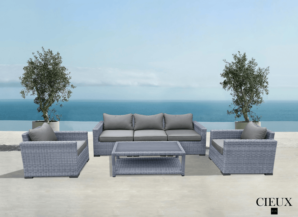 Pending - Cieux Cannes Outdoor Patio Wicker Sofa Conversation Set in Grey with Sunbrella Cushions - Available in 2 Colours