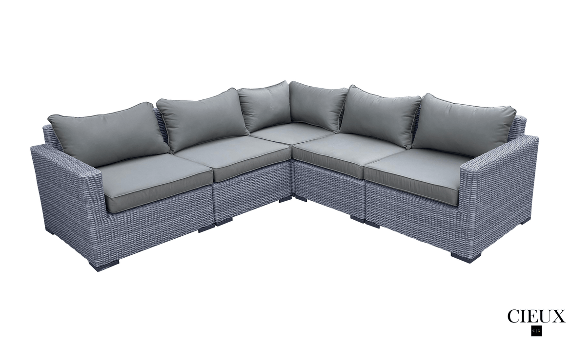 Pending - Cieux Canvas Charcoal Cannes Outdoor Patio Wicker Modular Corner Sectional Sofa in Grey with Sunbrella Cushions - Available in 2 Colours