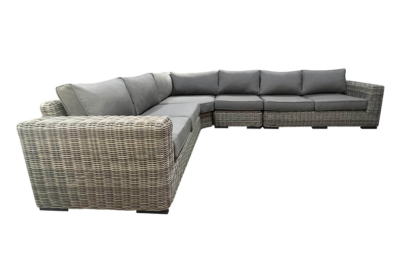 Pending - Cieux Canvas Charcoal Champagne Outdoor Patio Wicker L-Shaped Sectional Sofa in Grey with Sunbrella Cushions - Available in 2 Colours