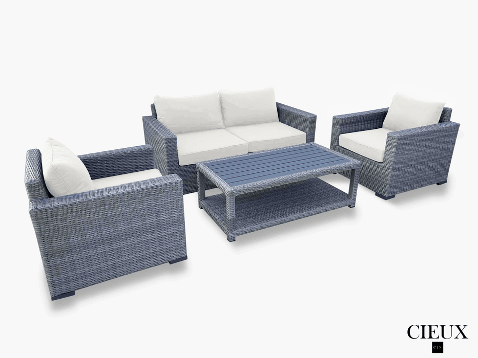 Pending - Cieux Canvas Natural Cannes Outdoor Patio Wicker Loveseat Conversation Set in Grey with Sunbrella Cushions - Available in 2 Colours
