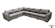 Pending - Cieux Champagne 2 Piece Outdoor Patio Wicker L-Shaped Sectional Sofa and Coffee Table Set in Grey with Sunbrella Cushions - Available in 2 Colours