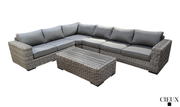 Pending - Cieux Champagne 2 Piece Outdoor Patio Wicker L-Shaped Sectional Sofa and Coffee Table Set in Grey with Sunbrella Cushions - Available in 2 Colours