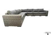 Pending - Cieux Champagne 2 Piece Outdoor Patio Wicker L-Shaped Sectional Sofa and Coffee Table Set in Grey with Sunbrella Cushions - Available in 2 Colours
