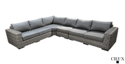 Pending - Cieux Champagne 2 Piece Outdoor Patio Wicker L-Shaped Sectional Sofa and Coffee Table Set in Grey with Sunbrella Cushions - Available in 2 Colours