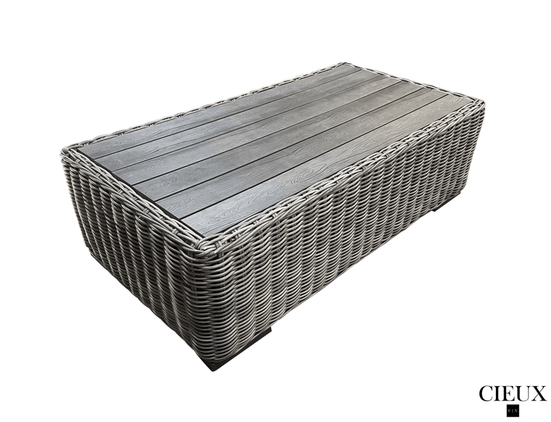 Pending - Cieux Champagne 3 Piece Outdoor Patio Wicker Corner Sectional Sofa, Coffee Table and Club Chair Set in Grey with Sunbrella Cushions - Available in 2 Colours