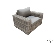 Pending - Cieux Champagne 3 Piece Outdoor Patio Wicker Corner Sectional Sofa, Coffee Table and Club Chair Set in Grey with Sunbrella Cushions - Available in 2 Colours