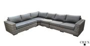 Pending - Cieux Champagne Outdoor Patio Wicker L-Shaped Sectional Sofa in Grey with Sunbrella Cushions - Available in 2 Colours