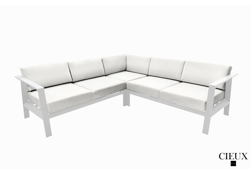 Pending - Cieux CORSI-CRSEC-NATUR Corsica Outdoor Patio Aluminum Metal Corner Sectional Sofa in White with Sunbrella Cushions - Available in 2 Colours
