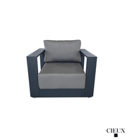 Pending - Cieux Lyon 3 Piece Outdoor Patio Aluminum Metal L-Shaped Sectional Sofa, Coffee Table and Club Chair Set in Midnight Grey with Sunbrella Cushions - Available in 2 Colours