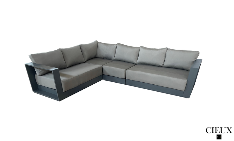 Pending - Cieux Lyon Outdoor Patio Aluminum Metal L-Shaped Sectional Sofa in Midnight Grey with Sunbrella Cushions - Available in 2 Colours