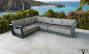 Pending - Cieux Lyon Outdoor Patio Aluminum Metal L-Shaped Sectional Sofa in Midnight Grey with Sunbrella Cushions - Available in 2 Colours