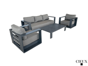 Pending - Cieux Lyon Outdoor Patio Aluminum Metal Sofa Conversation Set in Midnight Grey with Sunbrella Cushions - Available in 2 Colours